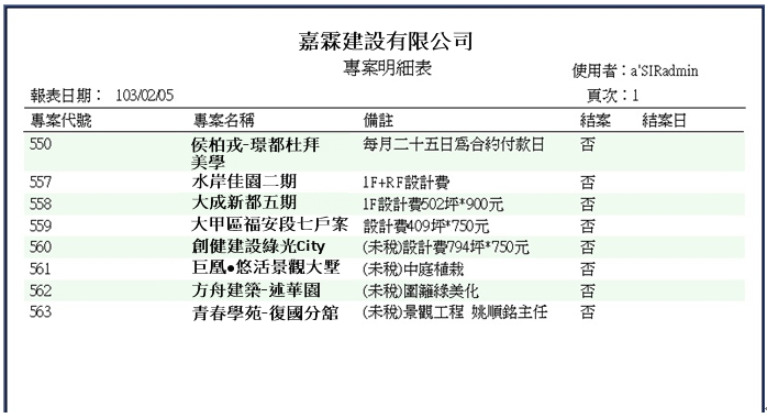 專案明細表